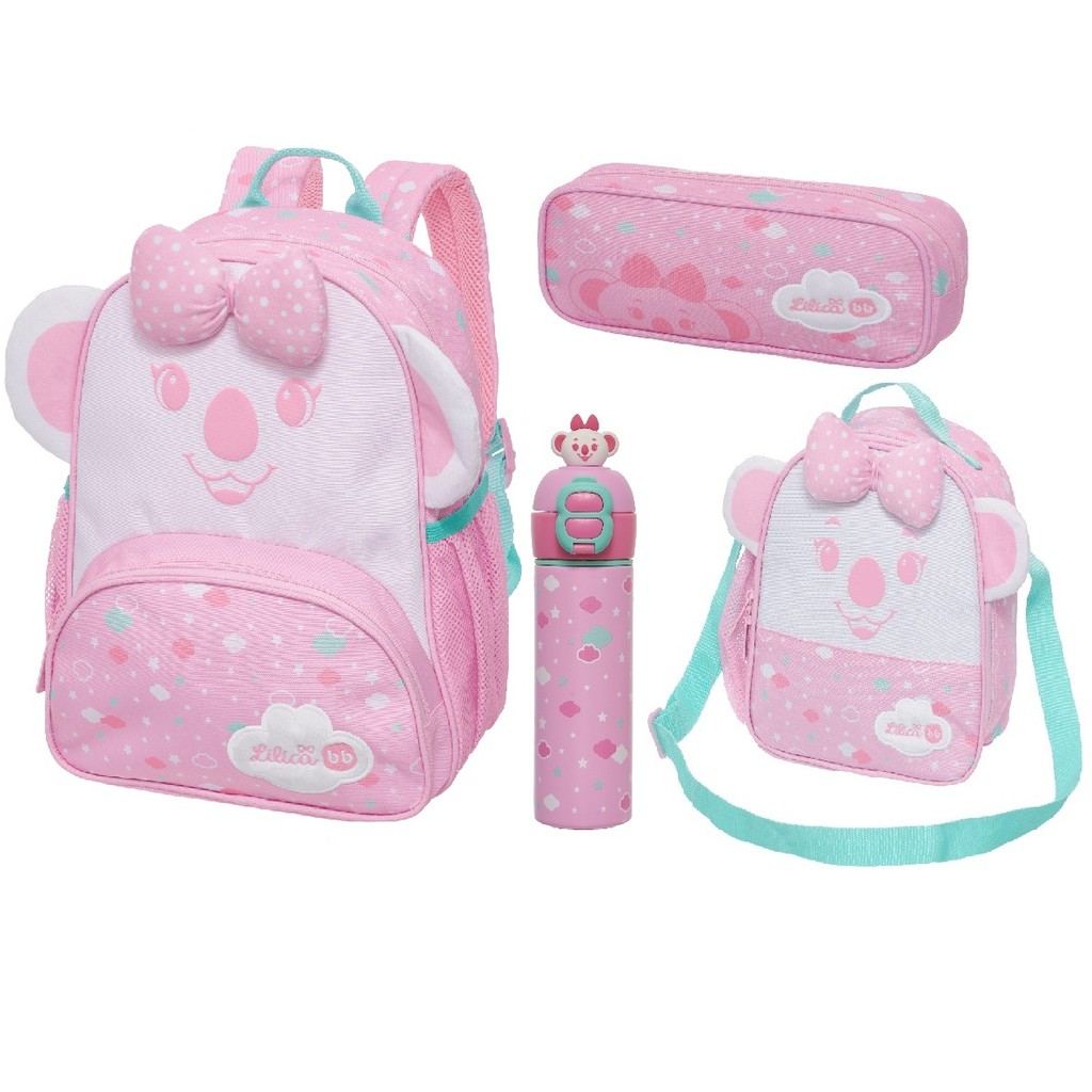 Kit Mochila Costa Lancheira Garrafa Térmica Estojo Lilica Ripilica Happy Sky Pacific