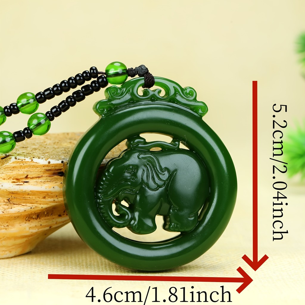 Elegante pedra Natural espinafre verde rico auspicioso sorte elefante colar oco elefante das mulheres dos homens pingent