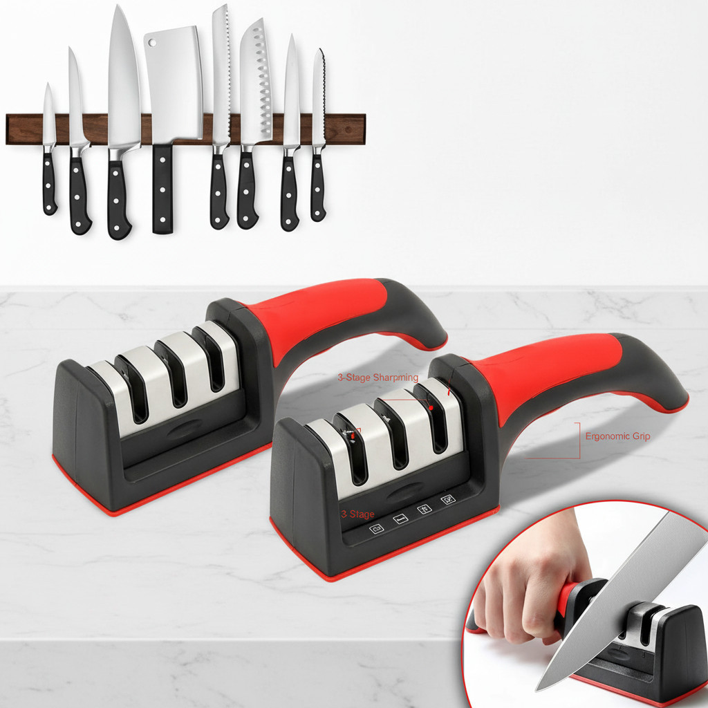 Kit 2 Afiador Amolador De Facas 3 Estágios Profissional Cozinha
