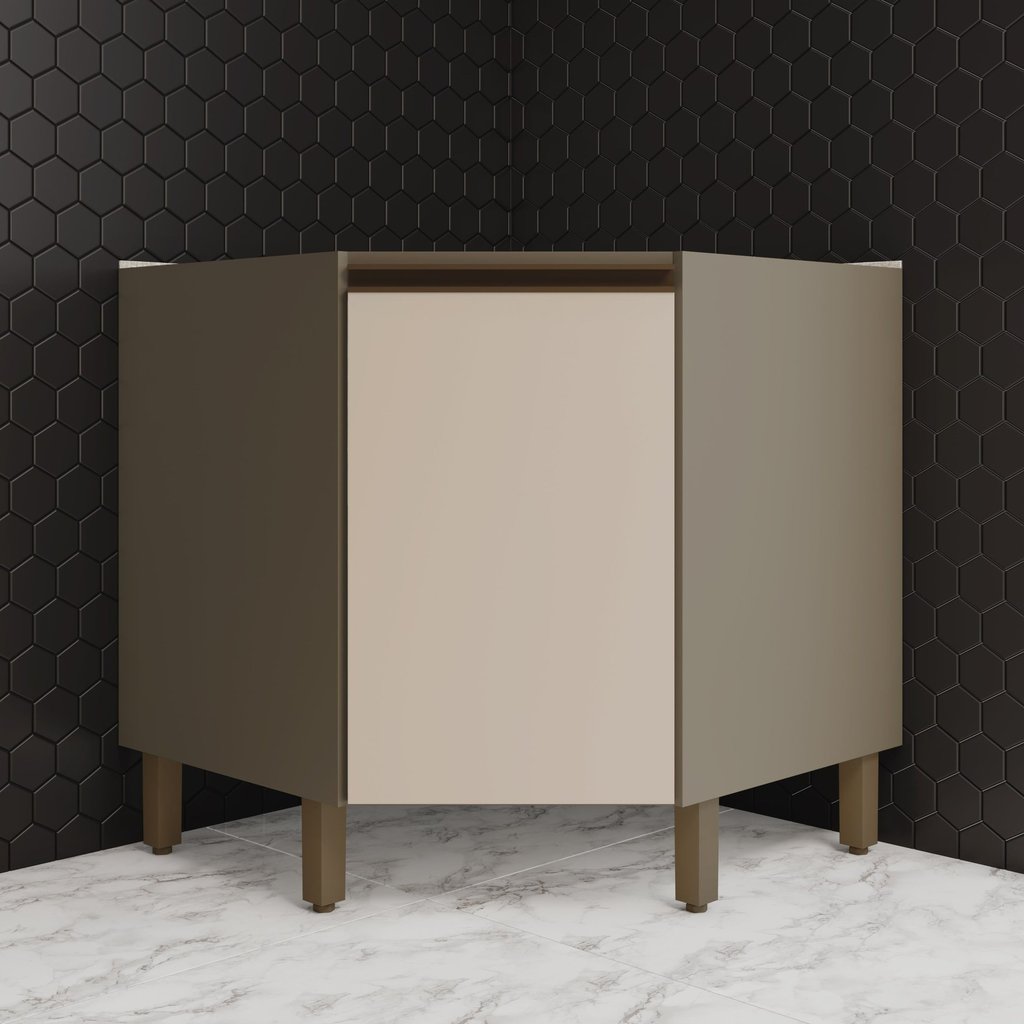Balcão Canto Oblíquo 1 Porta 79cm Connect Cinza/Duna/Cristal