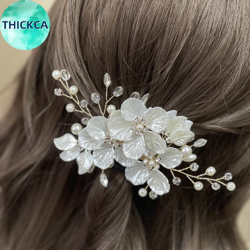 thickca 1 Peça Chapéu De Noiva Branco Feito À Mão Cristal Pérola Flor Cocar Para Roupa De Casamento Elegante br