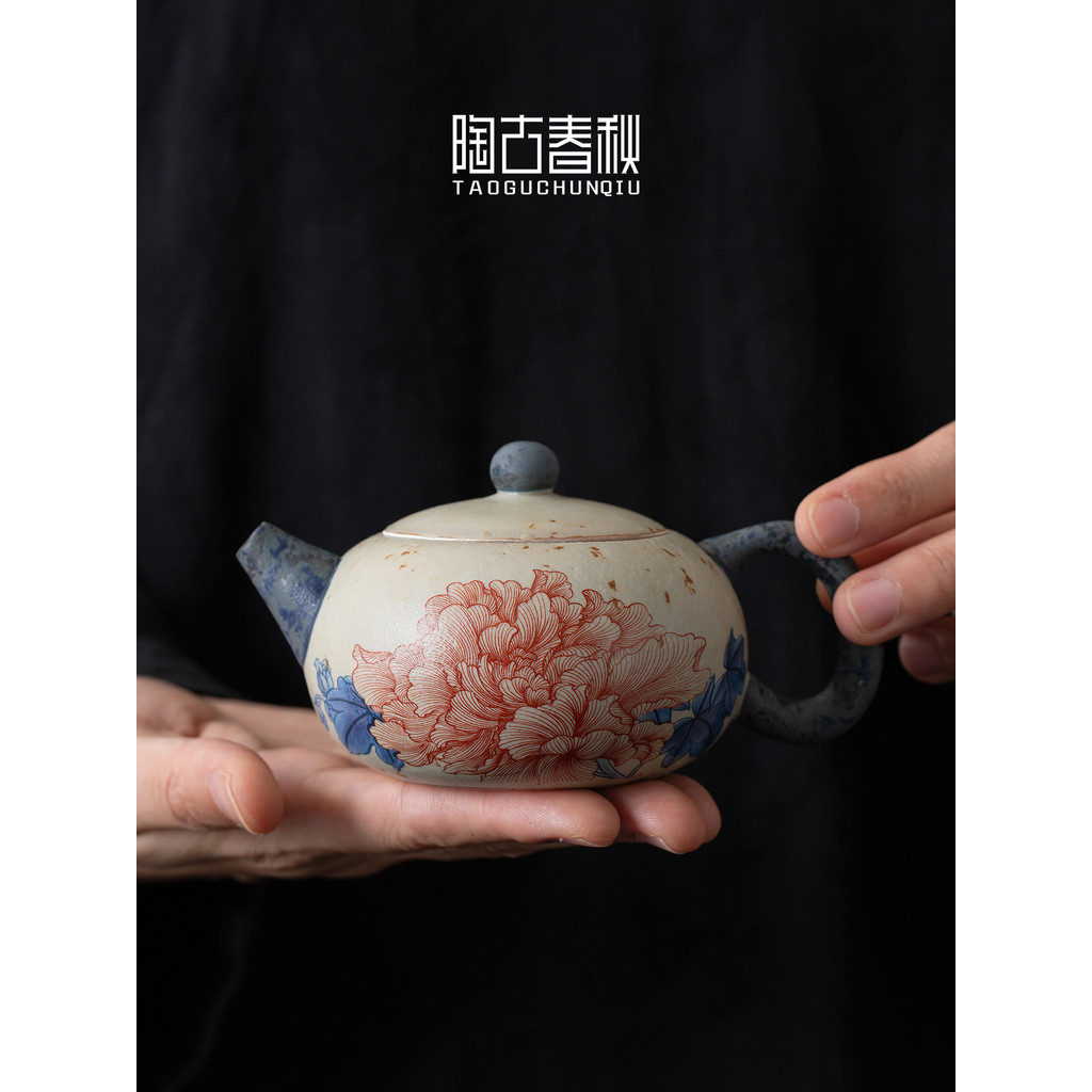 Hibisco azul branco Flint vermelho Xishi pote um pote dois xícaras Kung Fu conjunto de chá doméstico Retro cerâmica bule
