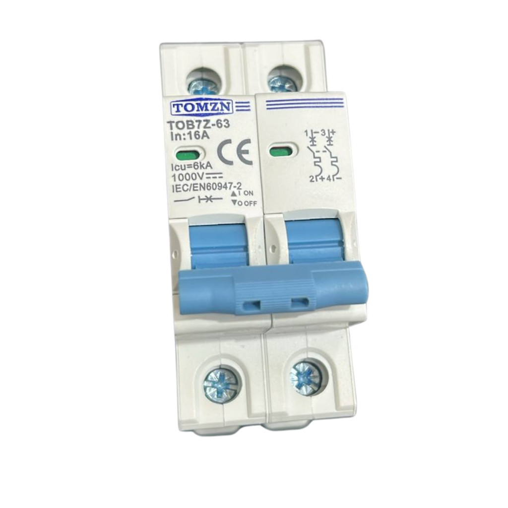 Disjuntor Corrente Continua DC CC Bipolar 1000V 6kA Trilho Din Solar