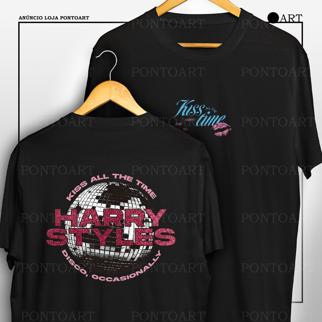 Camiseta Cantor Harry Styles Kiss All The Time Disco Accasionally Camisa Frente E Verso 100% Algodão