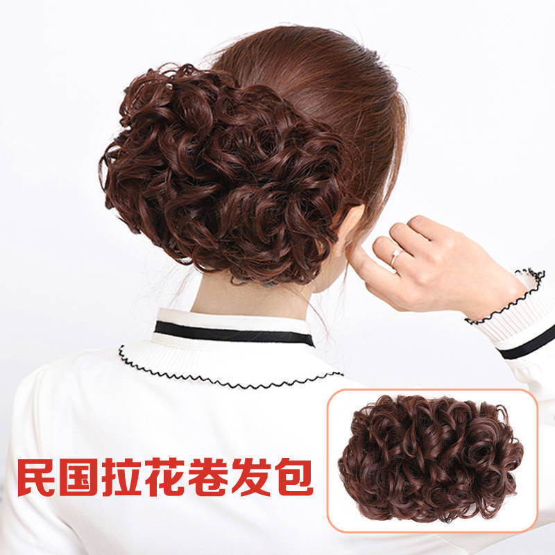 Flor bola cabeça peruca puxar cabelo fofo coque cabelo feminino Retro cabeça anel de cabelo república da China Bud decor