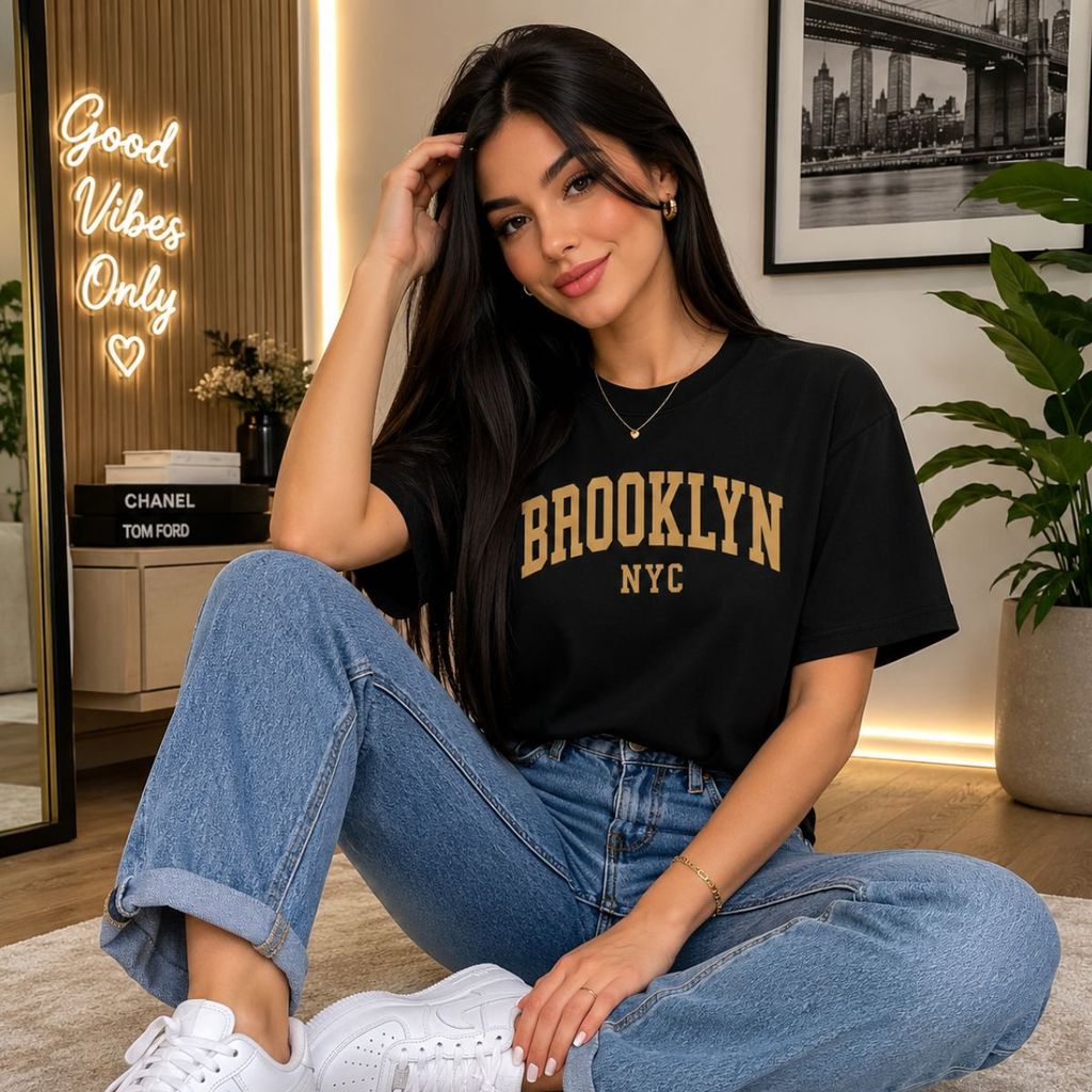Camiseta Feminina Brooklyn NYC Streetwear Algodão Premium Estampada Confortável Básica Lançamento Envio Imediato