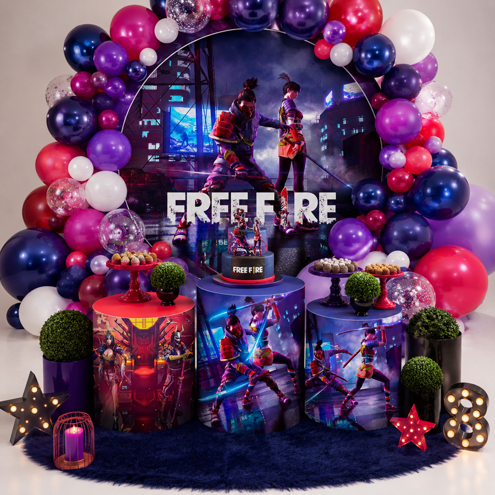 Kit Capa Painel Redondo + Capas Cilindros Free Fire Decoração Infantil | Rapido Envio