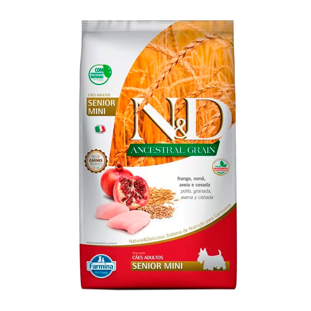 Ração N&D Ancestral Grain Cães Sênior Mini Frango Romã 2.5kg