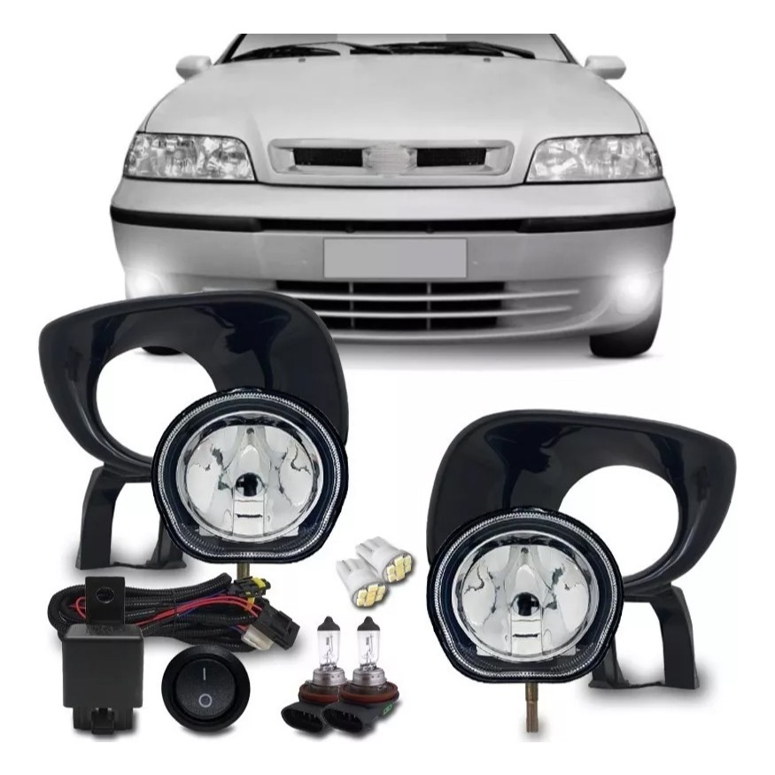 Kit Farol Milha Neblina Auxiliar Palio Siena Strada G2 2001 A 2004 Com Lampadas E Molduras