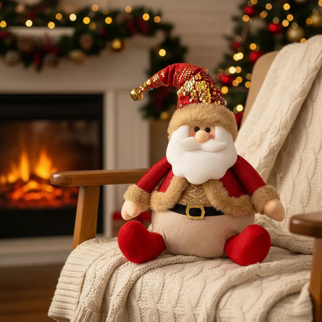 Decoração De Natal Papai Noel Vermelho Sentado Pelúcia 40cm Luxo