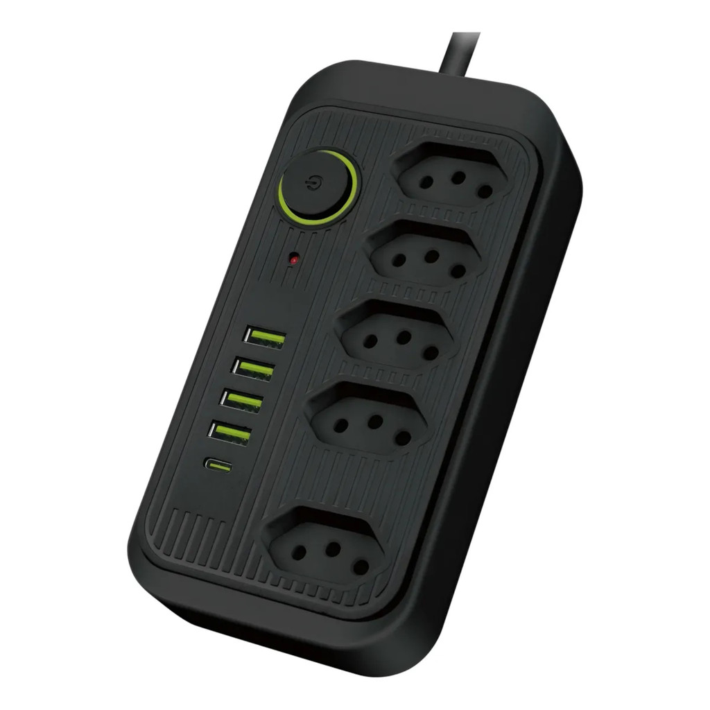 Extensão Tomada 2 Metros Com 5 Tomadas, 4 Usb E 1 Usb Tipo C