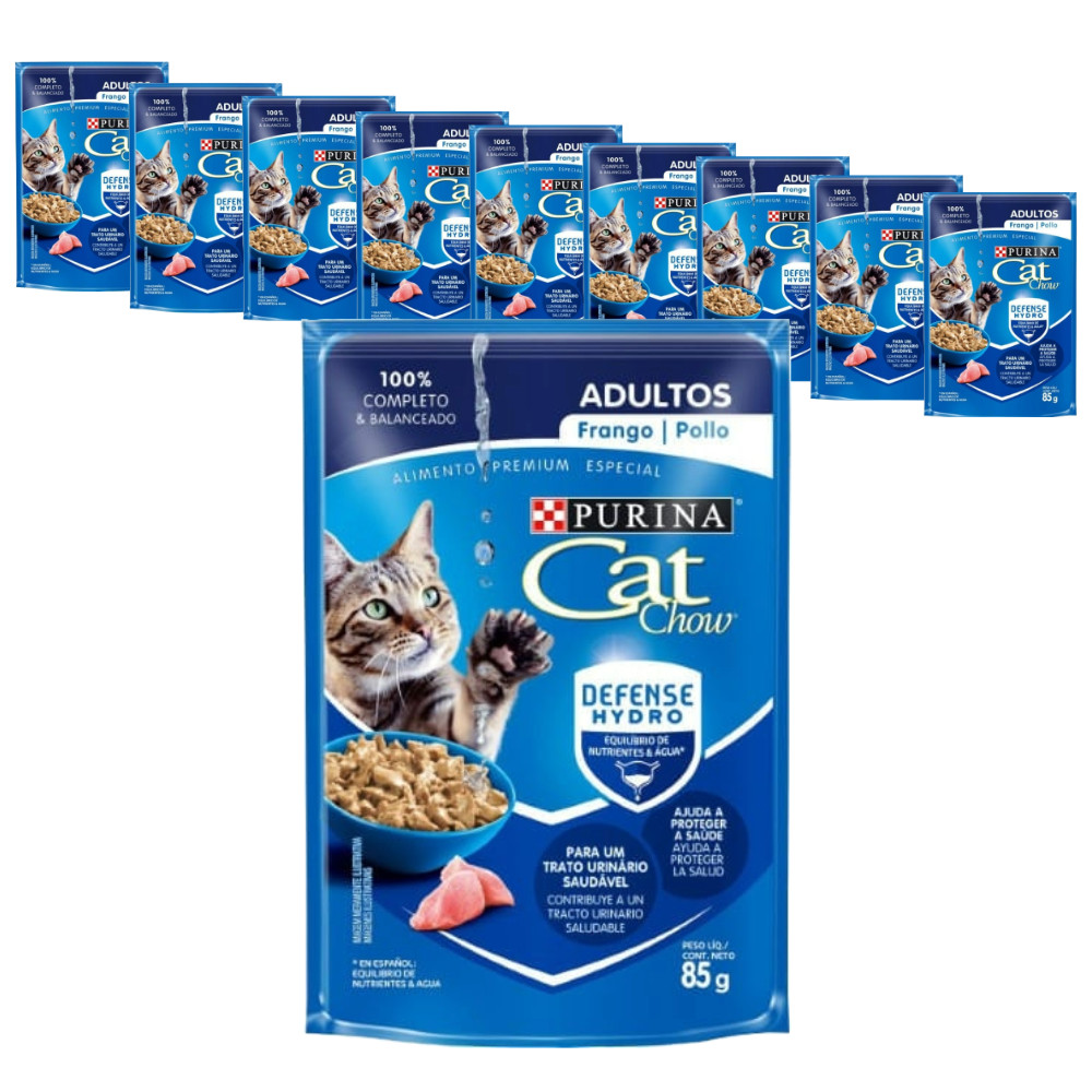 Ração Úmida Purina Cat Chow para Gatos Adultos sabor Frango 85g - KIT 10 unids.