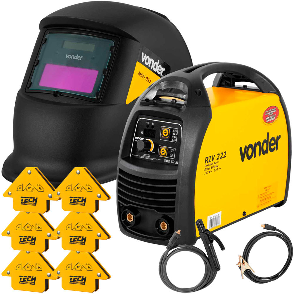 Kit Solda Vonder Inversor de Solda Bivolt RIV222 Máscara de Solda Automática 4 Esquadro Magnético