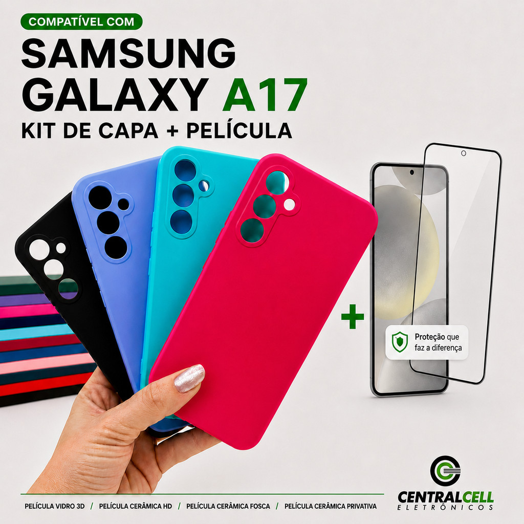 Kit Capa + Película Para Samsung Galaxy A17 Silicone Aveludada Capinha de Celular