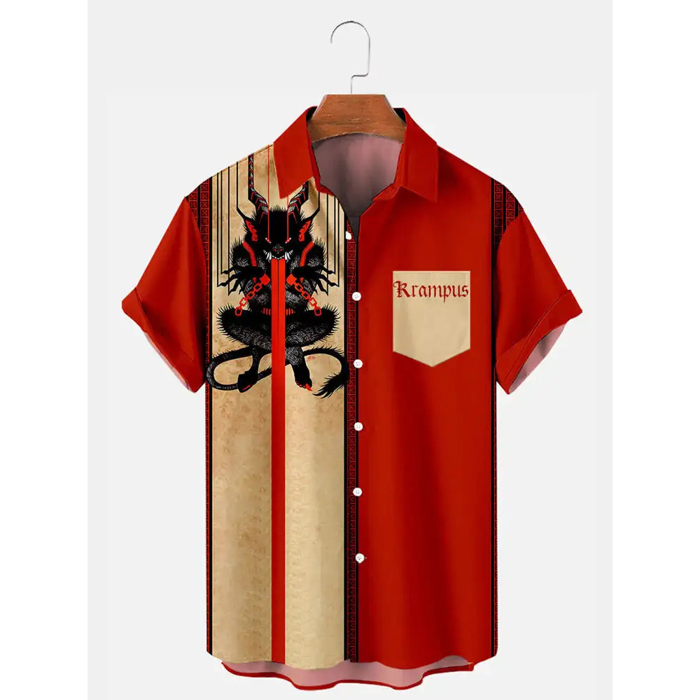 Camisa Masculina De Halloween Com Gola Cubana , De Festa De Feriado , casual , Rua , Manga Curta , Moda , Cabeça De Abób