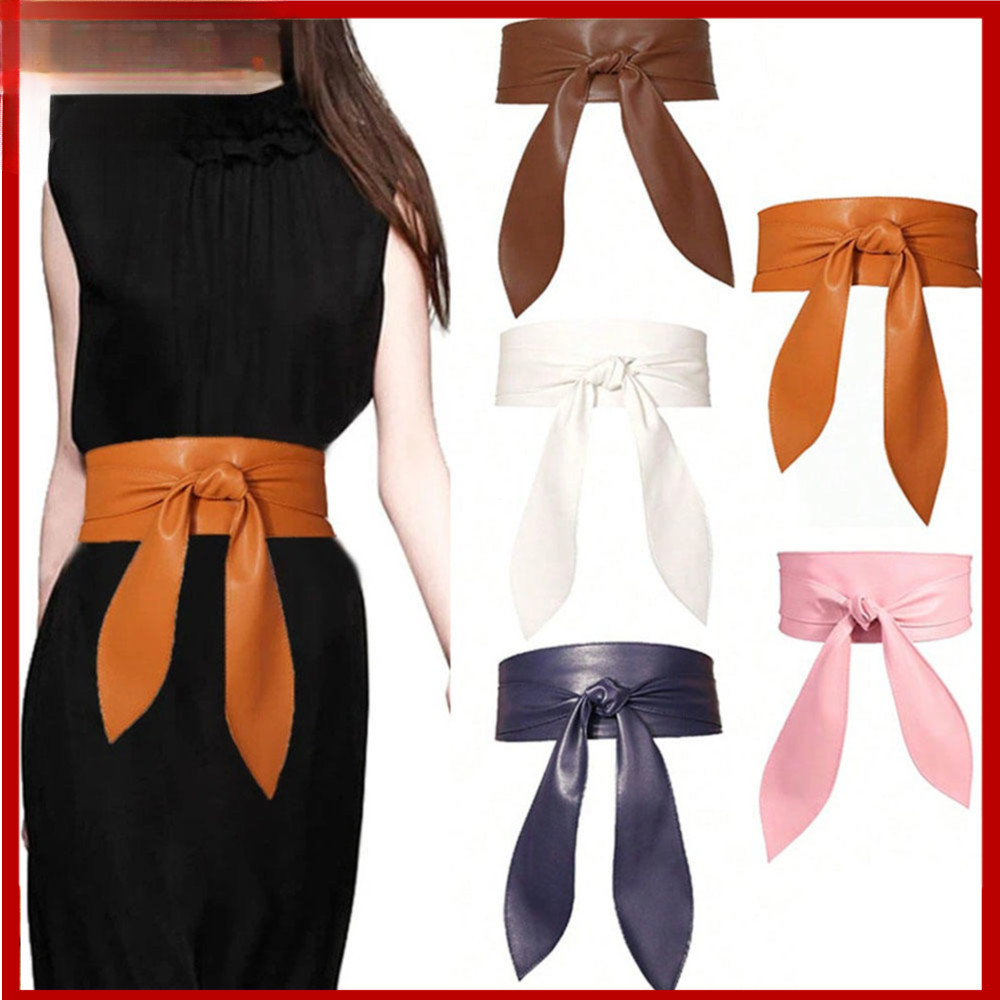 Cinto Largo de Couro Sintético com Laço Obi Multicolorido para Vestidos, Blusas e Casacos