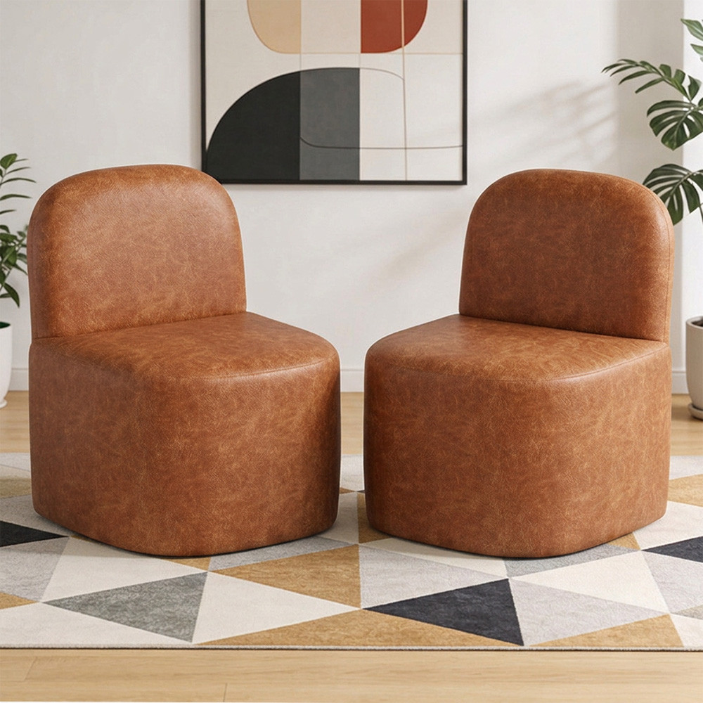 Kit 02 Poltronas Decorativas Orgânica Para Sala de Estar Living Lumiere W01 Couríssimo Camel - Lyam Decor