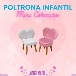Cadeira Infantil Mini Coração Ideal Para Crianças de 01 a 08 Anos Pés Palitos Estofada em Veludo Premium