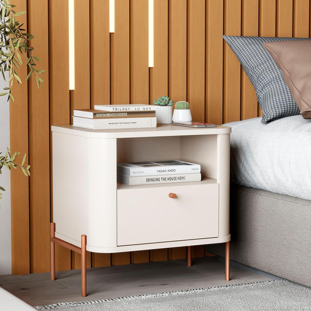 Mesa de Cabeceira Quarto Tucupí Slim 1 Gaveta e Pés de Metal em Oferta na Shopee