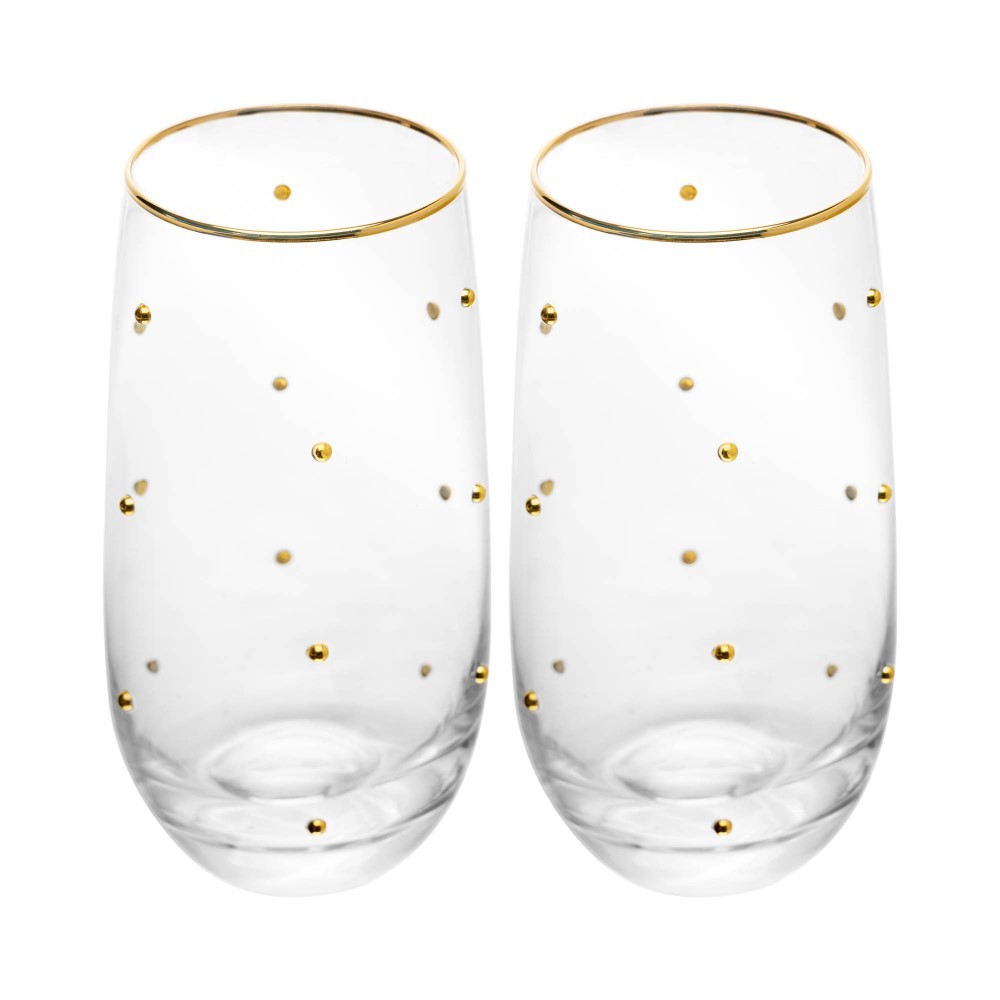 Conjunto 02 Copos para Água de Vidro 300 ml Balls Fio de Ouro Wolff