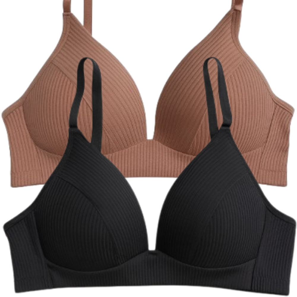 Kit 2 Sutiã Com Bojo Soft Feminino Top Canelado Sem Aro Molinho Macio Sustentação Lingerie Conforto