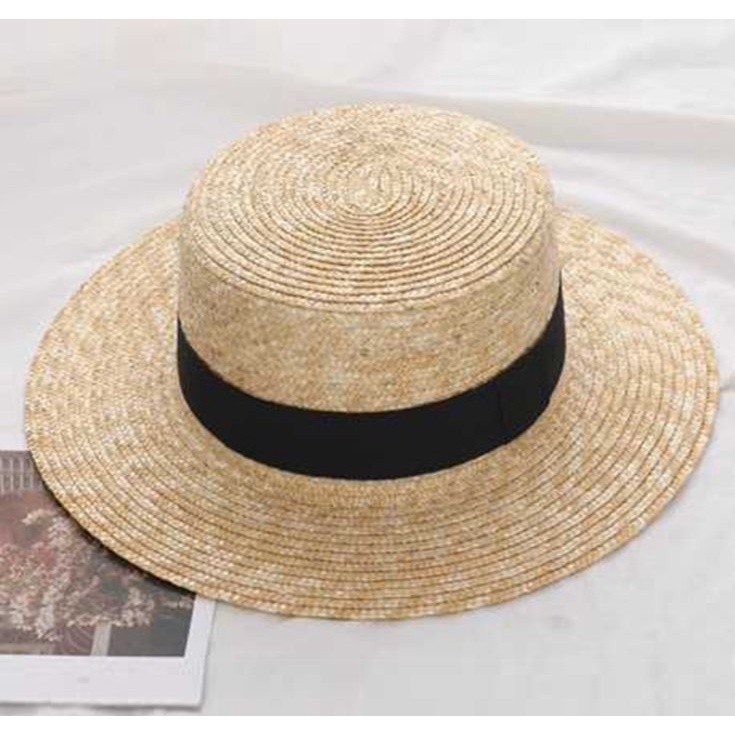 Chapéu Palha Praia Feminino Paris Aba Larga Boater Palha Dourada
