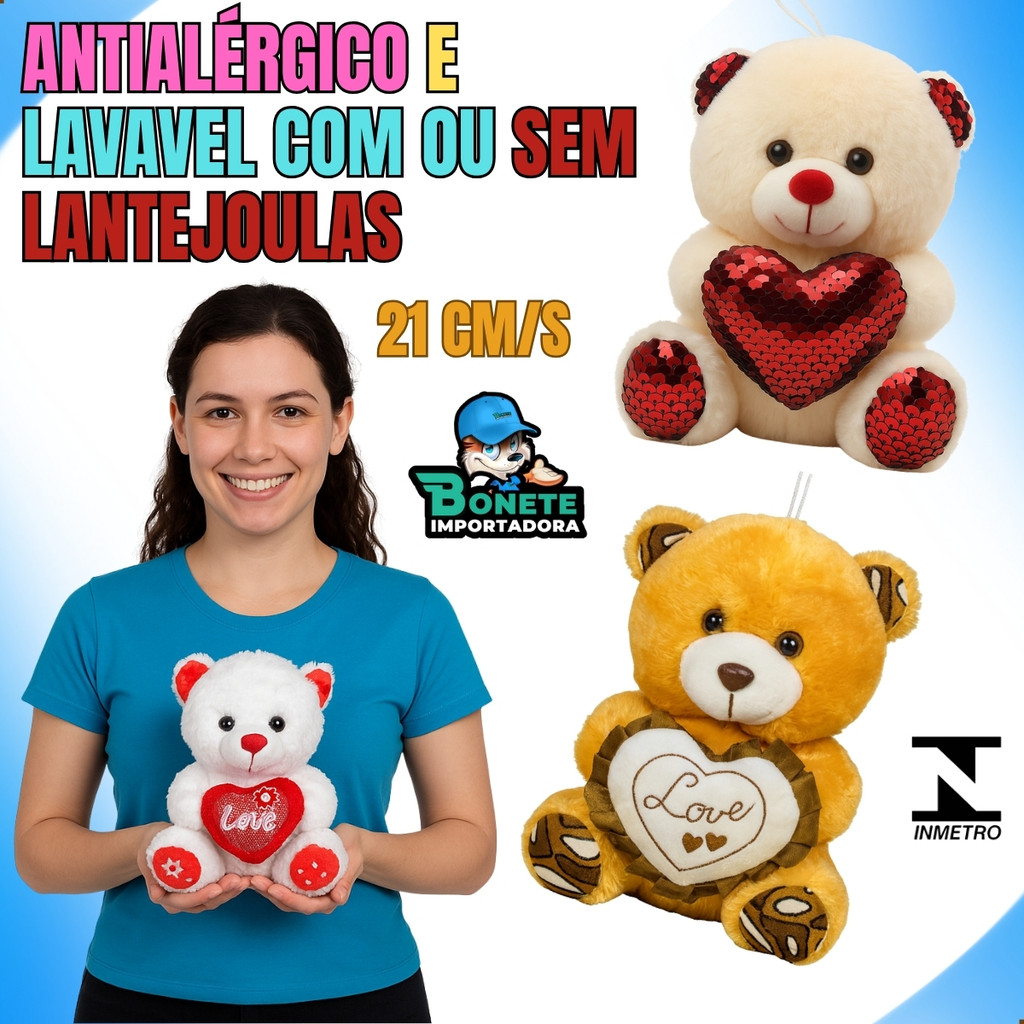 Ursinho de Pelúcia 21cm – Presente Dia dos Namorados, Aniversário e Surpresas em Oferta na Shopee