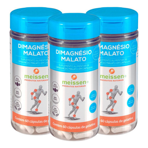 Meissen Kit 3 Dimagnésio Malato 100% Puro Rico Em Magnésio 60 Cáps Sabor Sem Sabor