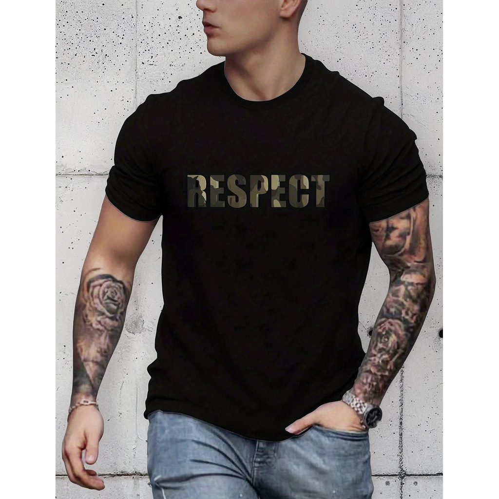 Camiseta Masculina Estampa Respeito Respect Camuflada Estilo