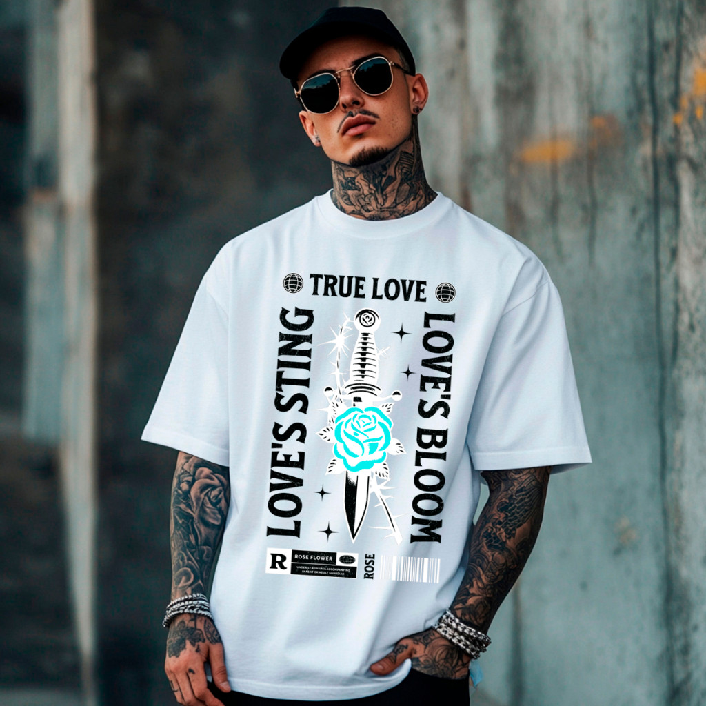 Camiseta Camisa Streetwear Estampa Love's Sting True Love Espada Blusa Algodao