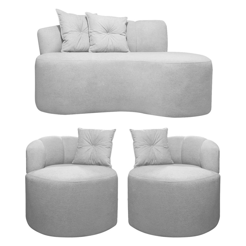 Sofá Orgânico 2 Lugares + 2 Poltronas Plaza Linho Bouclê Cinza SOFA STORE