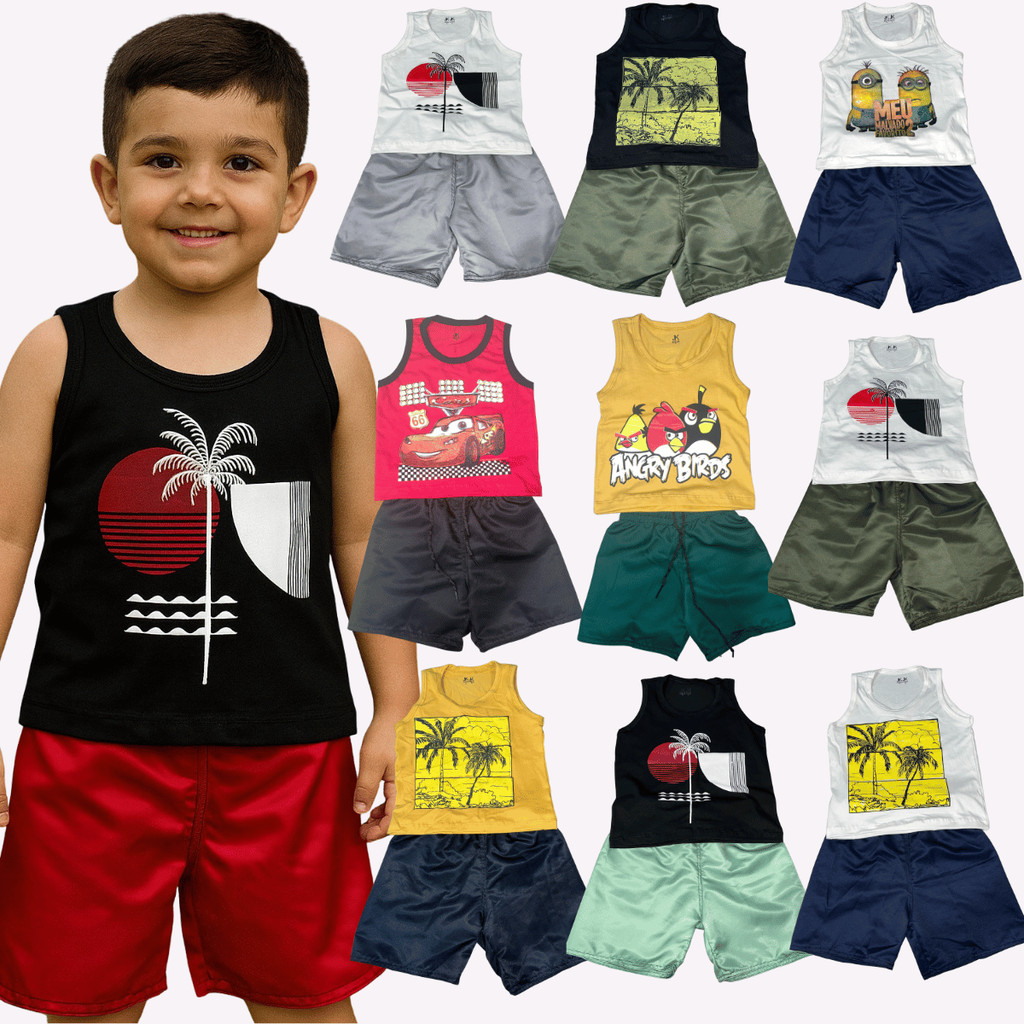 Kit Peças Conjuntos Sortidos Infantil Blusa Masculino Bermuda Com Luxo Short + Camisa Premium