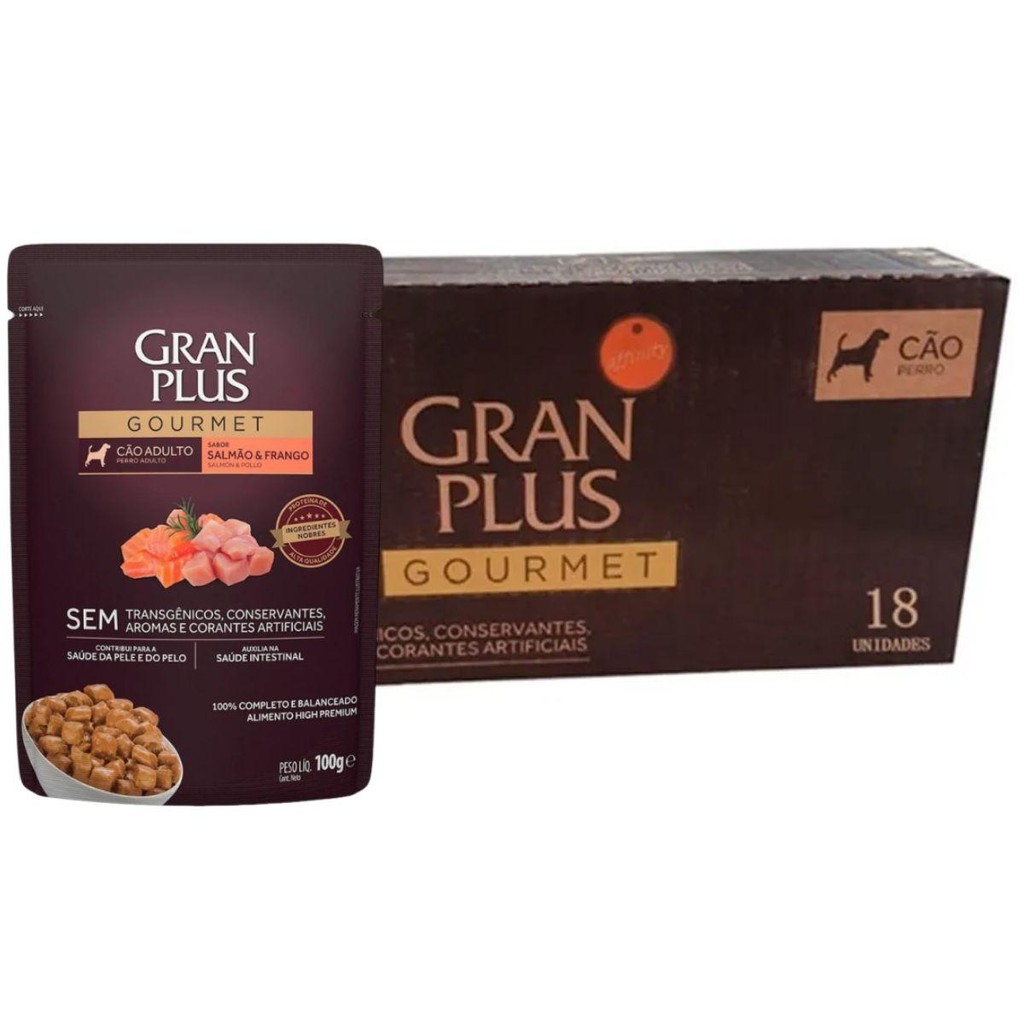 Kit 18 Sachê Granplus Gourmet Cães Adulto Salmão/Frango 100g