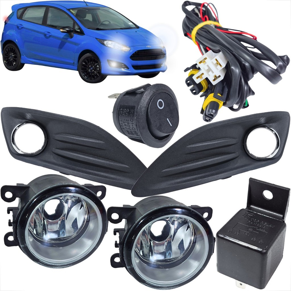 KIT FAROL DE MILHA NEW FIESTA 2013 A 2016 MOLDURA ARO CROMADO BOTÃO ALTERNATIVO TIC TAC SEM LED