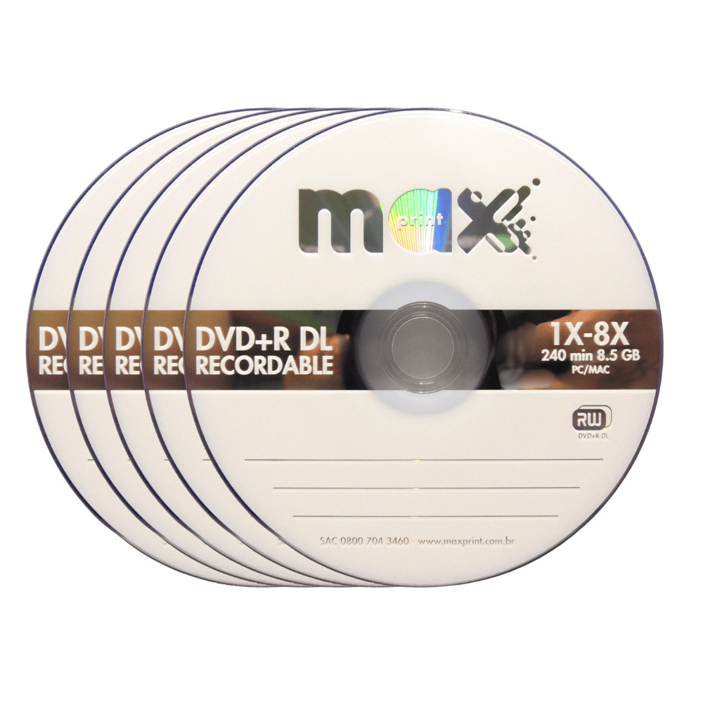 Kit Com 5 mídias DVD+R Dual Layer Slim 8.5GB 1X-8X 50231-4 no estojo slim em Oferta na Shopee