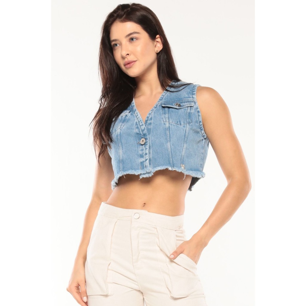 Colete Jeans Feminino Curto Planet Girls Jeans Médio em Oferta na Shopee
