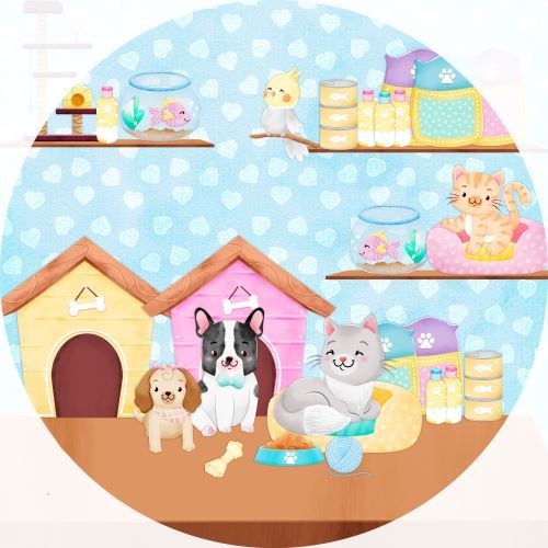 Painel Redondo Tecido Sublimado Pet Shop 1,50m