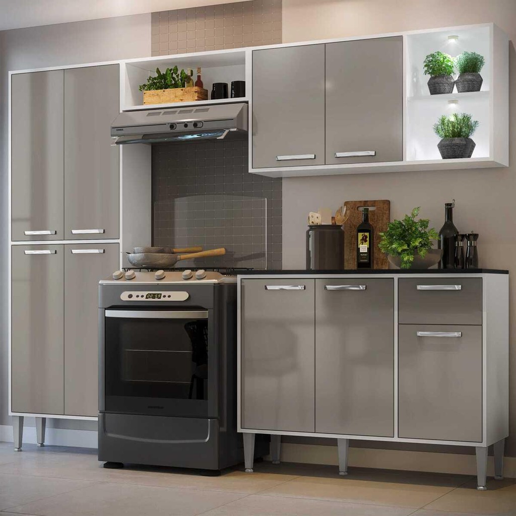 Armário de Cozinha Compacta + Led FL3414 Multimóveis em Oferta na Shopee