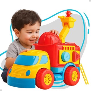 Caminhão Brinquedo Bombeiro Peça Encaixe Gira Escada Bolinhas 