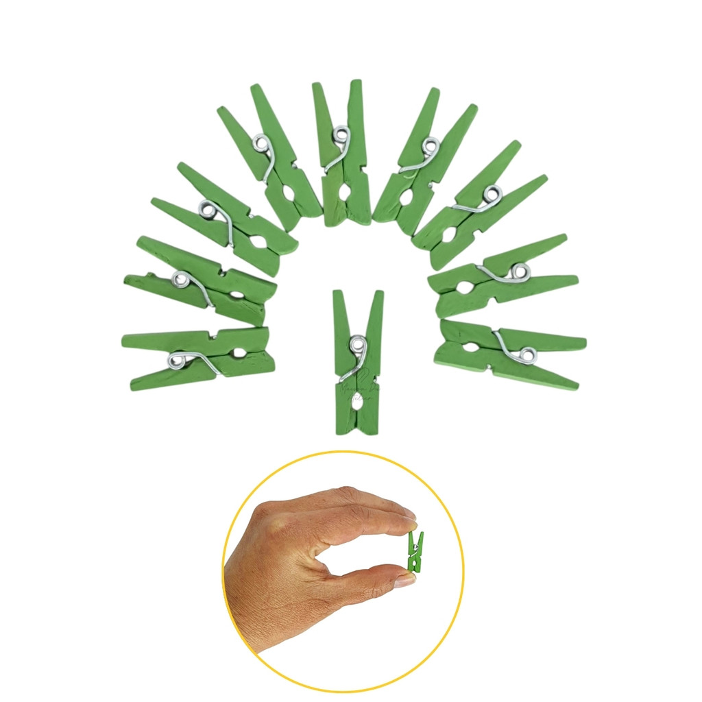 Mini Pregadores Decoração Artesanato Verde 2,5cm 50 Unidades