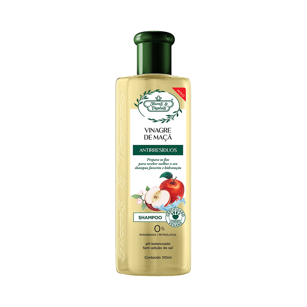Shampoo Flores & Vegetais Vinagre De Maçã Antirresíduos 310ml em Oferta na Shopee