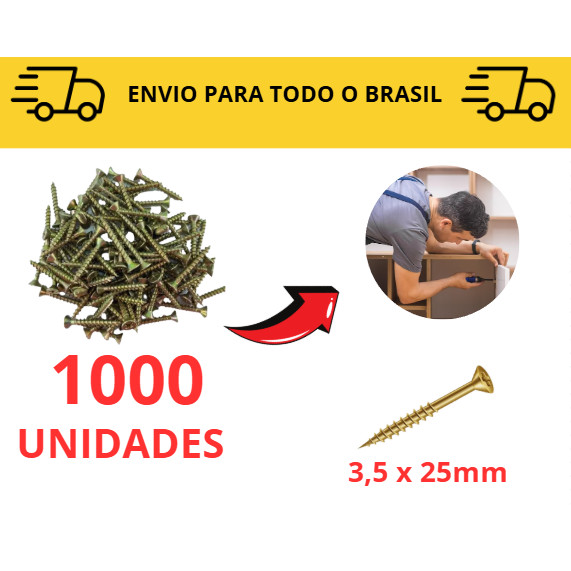 Parafuso Madeira 3,5 x 25/ 100 a 1000 unidades Philips/ MDF/ Móveis/ Marcenaria/ Parafuso