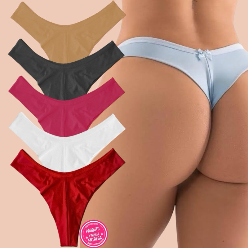 Kit 10 Calcinhas Fio Dental Duplo Empina Bumbum Conforto Sensual Feminino Sem Costura no Fundo
