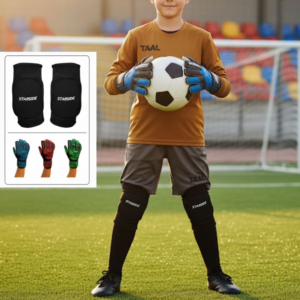 Kit Goleiro Infantil - Luva de Goleiro e Par de Joelheira Acolchoada - Goleiro Futebol, Futsal