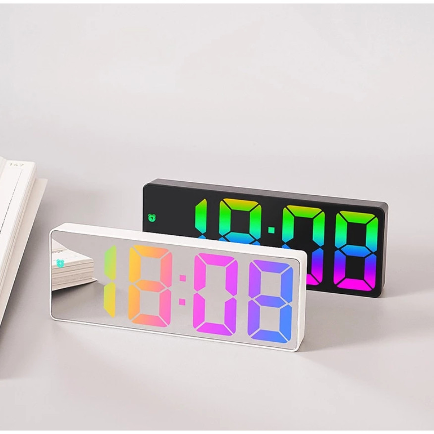 Relógio Digital LED De Tela Grande Colorido Com Tempo Mesa Data Com Despertador Bateria Tomada