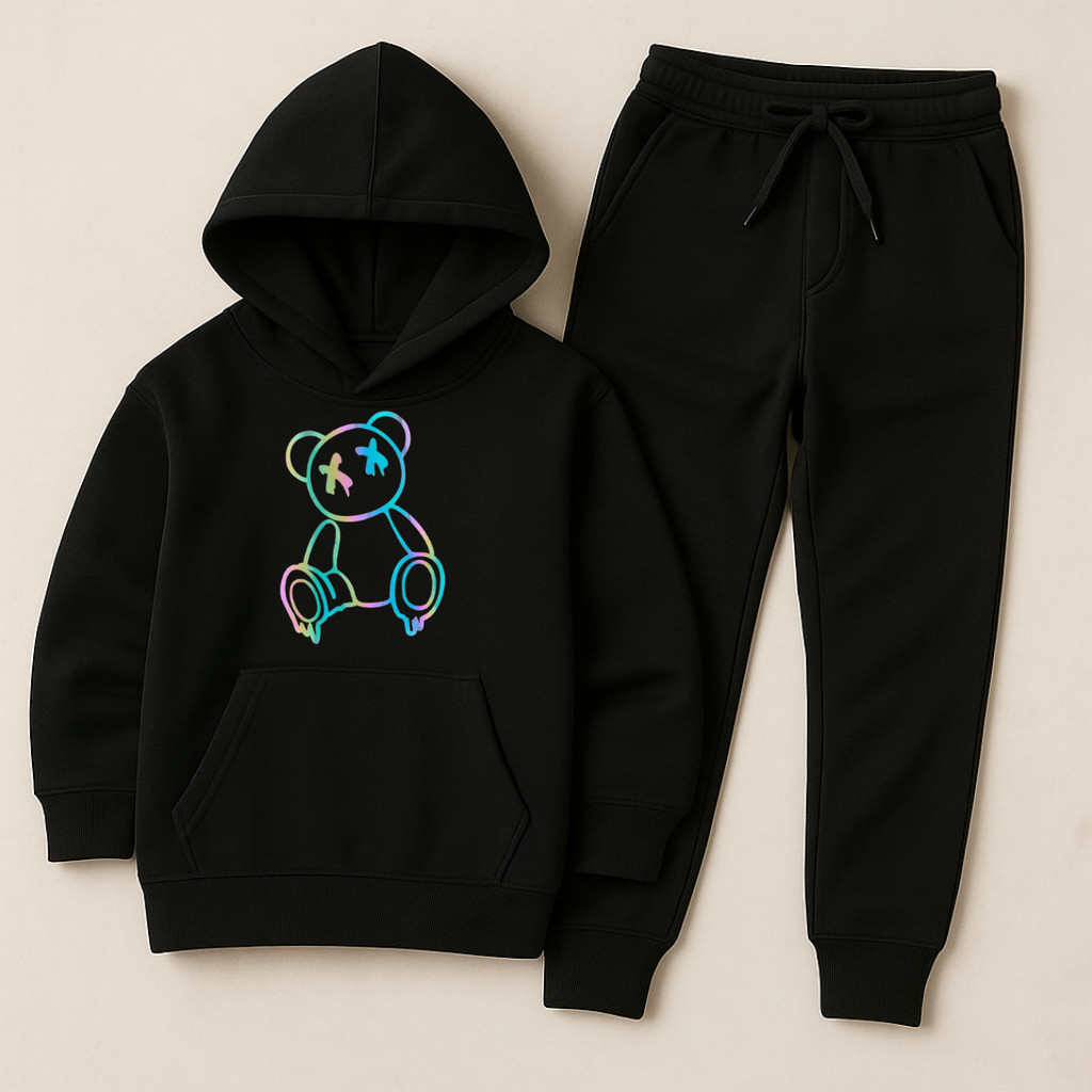 Conjunto Moletom Infantil Estampado Urso Holográfico Masculino e Feminino Algodão Peluciado