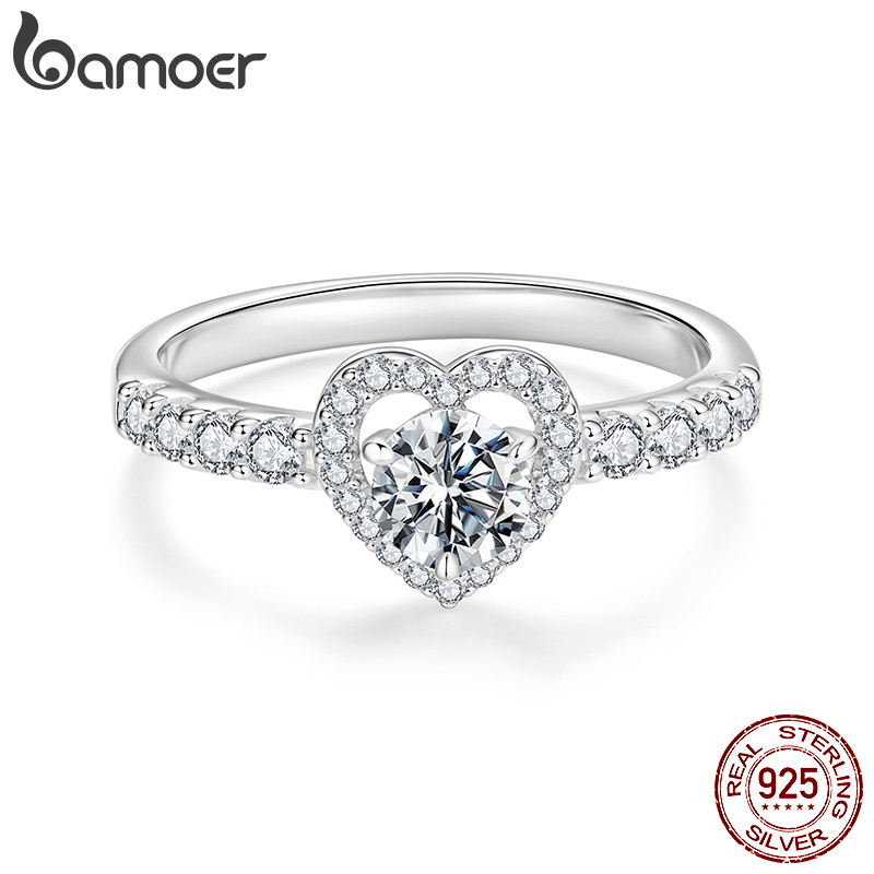 Bamoer Original 925 Anel De Prata Esterlina Coração Moissanite Casamento Jóias Românticas Presente Feminino em Oferta na Shopee