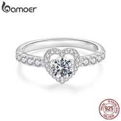 Bamoer Original 925 Anel De Prata Esterlina Coração Moissanite Casamento Jóias Românticas Presente Feminino
