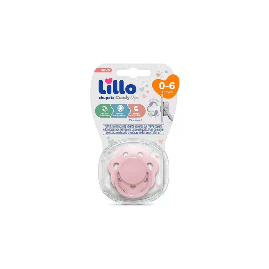 Detalhes do Chupeta Lillo Candy Style Bico Redondo 0-6 Meses Rosa