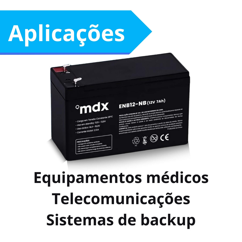 Bateria Selada p/ UPS 12V/7AH ENB12-NB MDX Energia Reserva Nobreak No Break Estabilizador — imagem 2 de 2